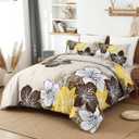 Menghomeus Brown Floral Comforter Set King Ombre Brown Bedding Lightweight Microfiber Bed Comforter for All Season, 3 Piece Flowers Comforter with 2 Pillowcases