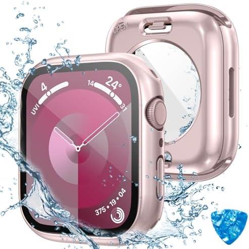Tensea (2 in 1) for Waterproof Apple Watch Screen Protector Case 44mm SE 3/SE 2nd Generation/SE/Series 6/5/4 Accessories, 360 Front and Back, iWatch Face Cover with Tempered Glass for Women Men, 44 mm
