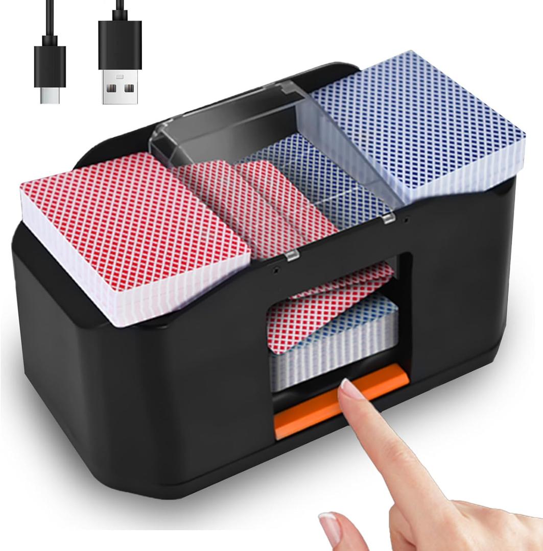 Quiet & Rechargeable 2 Decks Card Shuffler, Automatic 2000 mAh Quiet Electric Shuffler, Playing Cards, Texas Hold'em, Poker, Home Card Games, Blackjack (Deep Black)