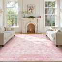 LIVEBOX 8x10 Pink Area Rug for Living Room, Vintage Soft Washable Bedroom Area Rugs, Non-Slip Foldable Floral Rug, Indoor Carpet for Dining Room Nursery Dorm Home Decor