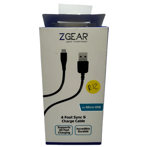 Zgear 4 Foot Sync & Charge Cable For Micro Usb