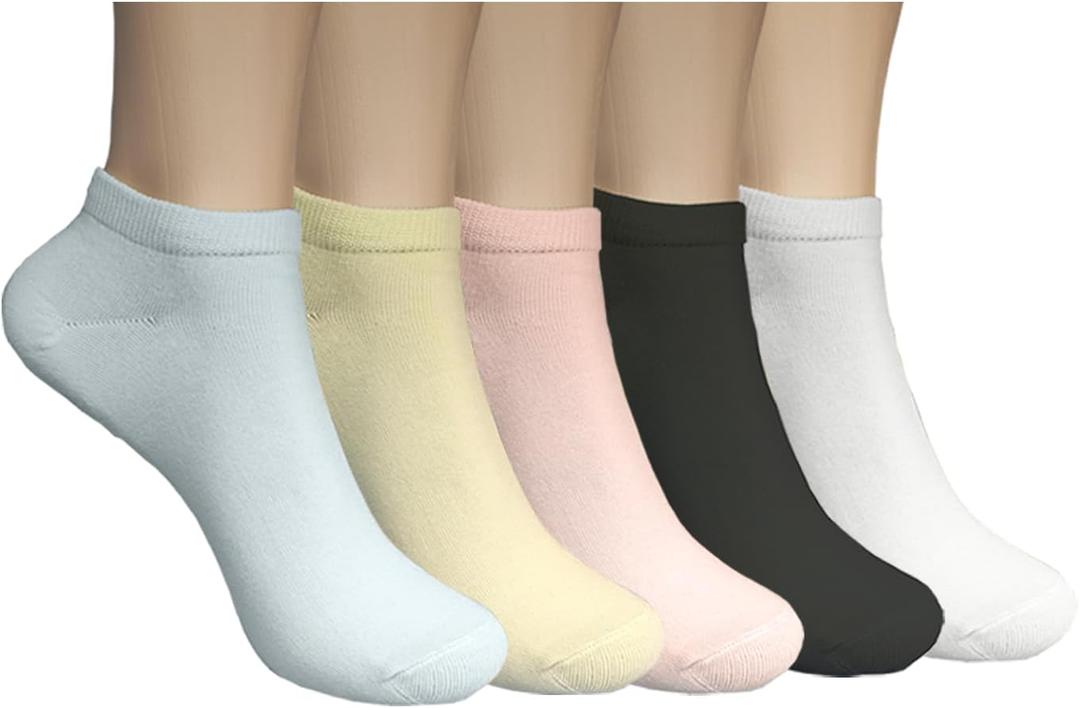 Women's Cotton Ankle Socks, Breathable Moisture-Wicking Sports Running Casual No Show Socks 5/10 Pairs (US, Numeric, 5, 9, Regular, Regular, 5, light green, pink, light blue, black, white)