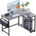 Pamray 40 Inch L Shaped Computer Desk with Reversible Side Storage Shelves, Small Corner Desk for Small Space Home Office, Writing Study Table PC Desk for Bedroom, Grey