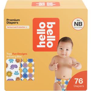 Hello Bello Premium Diapers Size NB, Safari Squad & Shine and Dandy Designs, 76ct Club Box