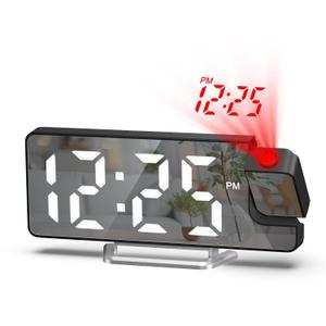 JXTZ Projection Alarm Clock, Digital Alarm Clock with Large 7.9" LED Display, 180 Rotatable Projection Clock with Temperature, Dimmer, Snooze, Night Mode, LED Mirror Digital Clock for Bedroom Decor (Black)