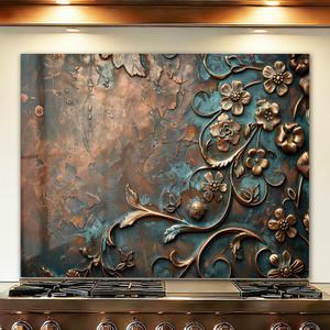 LMSDYSHU Tempered Glass Backsplash for Kitchen, Retro Plum Blossom, Frameless, Stove Backsplash Protector for Wall,Easy to Clean, Home Decor (30"x24")