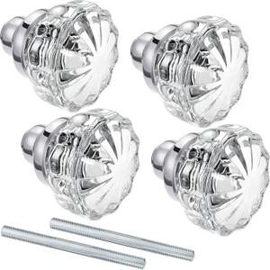 Amylove 2 Set Glass Door Knobs Mortise Style Fluted Crystal Antique Door Knobs with Spindle Antique Doorknobs for Home Interior(Silver,Basic)