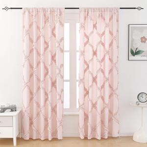 Blush Ruffle Diamond Fabric Curtain for Windows with Rod Pocket, 51 x 84 Inch, 2 Panels
