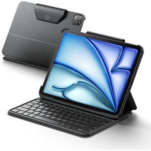 HOU Keyboard Case for iPad Air 11 inch (M3/M2) & iPad Air 5th/4th Gen & iPad Pro 11 inch (2025 M5/M4 2024/4th/3rd/2nd/1st Generation) Lightweight and Portable,Space Leather,Independent Shortcut Keys (Black)