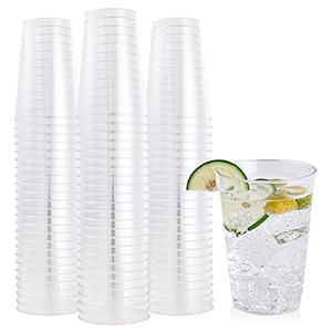 FOCUSLINE 12 oz Clear Plastic Cups, Disposable Heavy Duty Hard Plastic Cups, Reusable, 100 Count