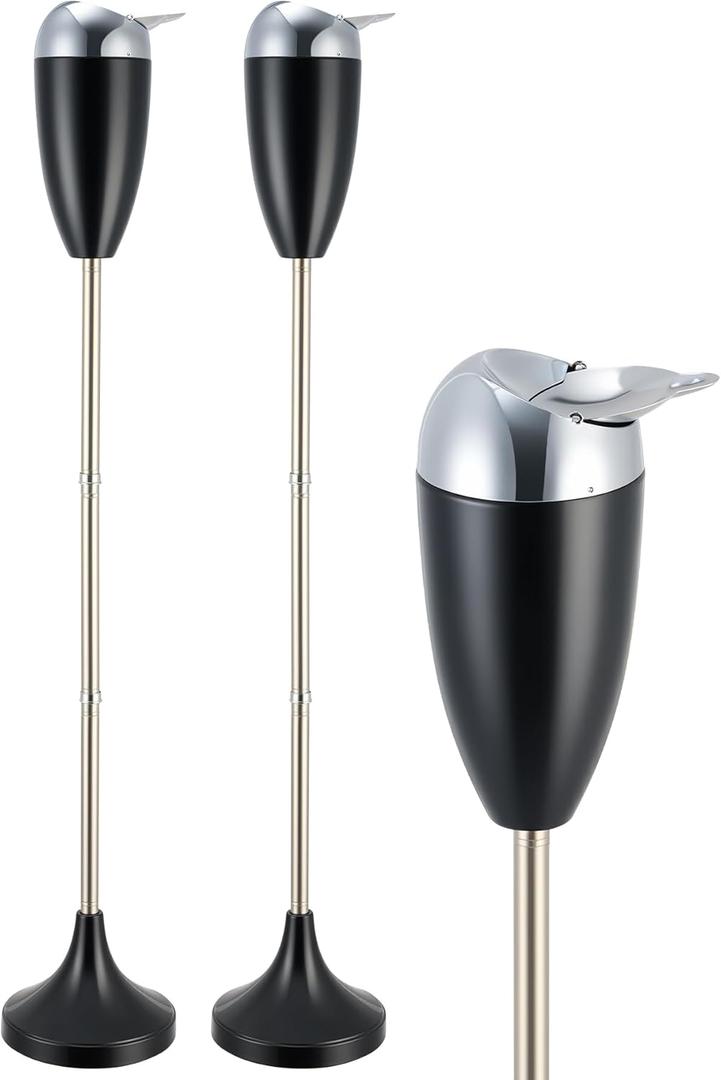 CO-Z 2pc Adjustable Ash Tray Set, 2-in-1 Standing Ashtray for Outside Patio Indoor Use, 20"-35" Windproof Freestanding Tabletop Cigarette Butt Disposal, Covered Ash Holder with Weighted Base, Black