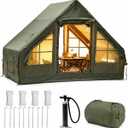 4-6 Person Inflatable Camping Tent, Panoramic PVC Skylight & Privacy Cover, 420D Oxford Waterproof UPF30+, PVC Air Beams, Mesh Ventilation, 5-Min Quick Setup Blow Up Tent for Family