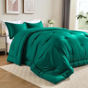 Cosmoluxe Matte Satin Silky Twin Comforter Set Emerald Green, 2 Pieces Reversible Lightweight Bedding Comforter Sets, Similar to Silk Soft, 1 Comforter(68"x88") and 1 Pillowsham(20"x26") (Twin (68"*88"))