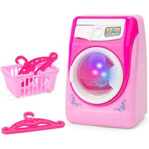 deAO Washing Machine Toy for Kids Dollhouse Furniture Pretend Play Household Appliance Laundry Play Set with Rotatable Roller for Boys Girls