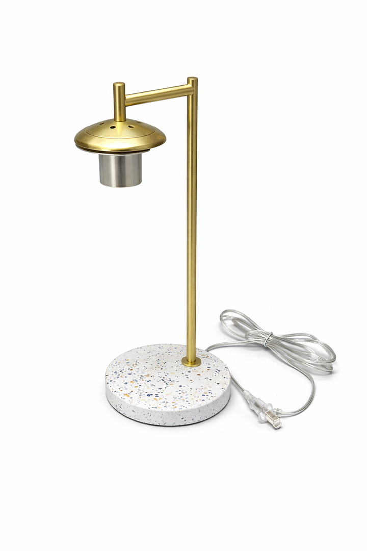 Modern Brass Desk Lamp with Terrazzo Base – Minimalist Table Lamp for Home or Office
