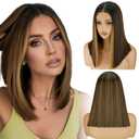 NOSTLAGIA Brown Highlight Bob Glueless Wig for Women Short Straight T Part HD Lace Front Wigs Pre Plucked Pre Cut No Glue Lace Closure Wigs for Party and Daily Use(14 Inch)