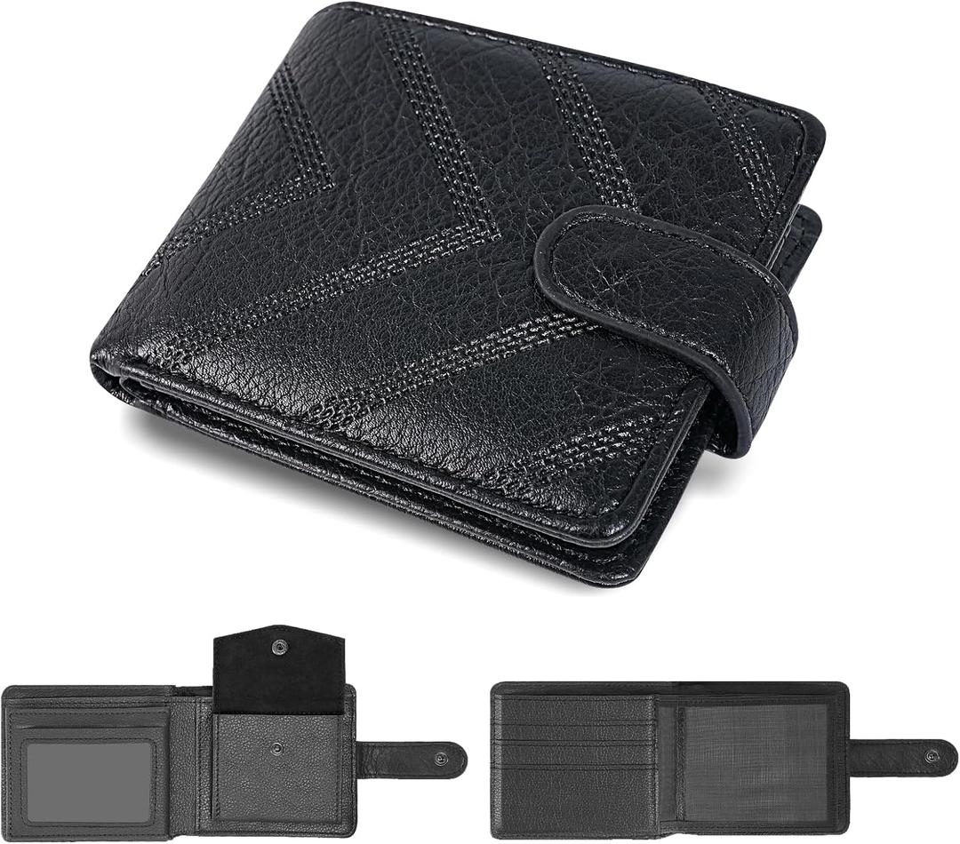 Wallet for men Slim RFID Leather 2 ID Window, mens wallets leather, billeteras de hombres, Anti-Theft Band (B-Black)
