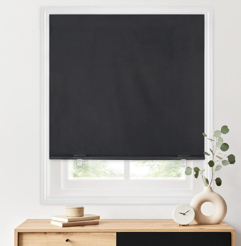 LazBlinds 100% Blackout Roller Shades, No Tools No Drill Cordless Blinds for Windows, Thermal Insulated UV Protection Privacy Window Shades for Bedroom (36''W x 72''H, Grey)