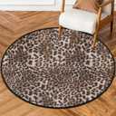 Leopard Skin Print Round Rug 5Ft Circle Area Rug Soft Non-Slip Washable Indoor Floor Mat Ultra-Thin Throw Carpet for Entryway Bedroom Bathroom Living Room