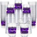 Funnymoom 100 Pcs 16oz 2026 Graduation Cups Disposable Graduation Plastic Cups Class of 2026 Celebration Grad Party Favors(Purple, Black)
