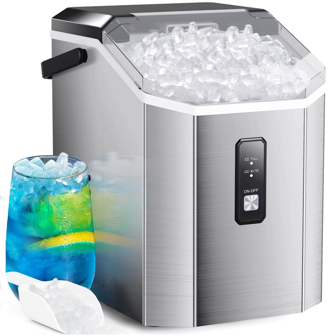 Nugget Ice Maker Countertop, 35Lbs/24H Stainless Steel Nugget Ice Maker Portable with Slef-Cleaning,with Ice Basket/Scoop for Home/Office/Bar
