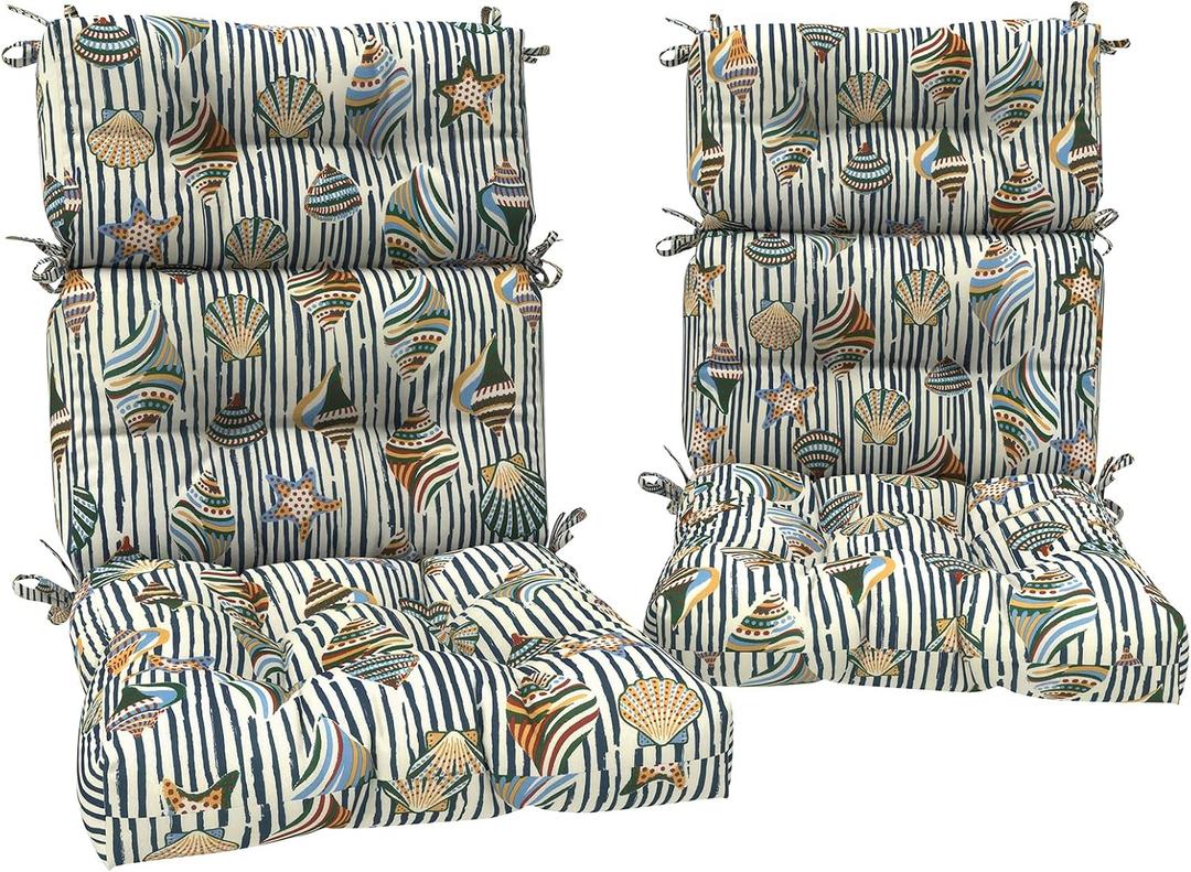 DYTXIII Outdoor High Back Chair Cushions Set of 2, Water Repellent Tufted Rocking Seat Cushions Replacement 44 x 22 Inch, Seat & Back Chair Pads for Patio, Balcony and Indoor Use -Crayon Shells, 44”x22”x4”