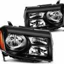 Headlight Assembly Compatible with 2012-2015 Honda Pilot, Black Housing Amber Reflector Clear Lens Headlamp Replacement, Replaces HO2502147 HO2503147, Driver and Passenger Side Pair