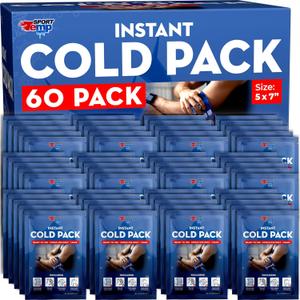 Sport Temp Instant Ice Cold Packs (7x 5) Disposable Ice Packs for Pain Relief, Swelling, Injuries, Toothaches, and Sprains Cold Therapy for Athletes, First Aid, Travel & Outdoor Use (60 Pack)