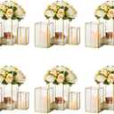 Glass Hurricane Candle Holder Large - Hewory 18pcs Gold Rectangle Flower Holders Centerpiece for Table, Tall Floor Square Pillar Candle Lantern for Wedding, Anniversary, Party, Fireplace, Dining Room