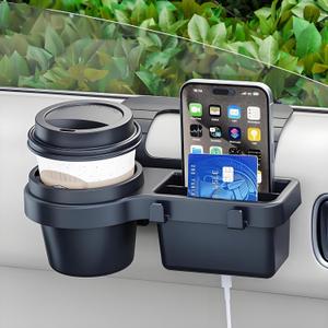 GDQ Car Cup Holder - Hanging Car Door Window Drink Coffee Door Cup Holder with Clip-On Design, No Drill, with Phone Holder, Key Hook & Charging Port Universal Fit for SUV Truck Sedan1 Pack