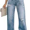 XKBHYD Womens High Waisted Ripped Jeans Baggy Straight Wide Leg Denim Pants Distressed Trousers with Pockets, M
