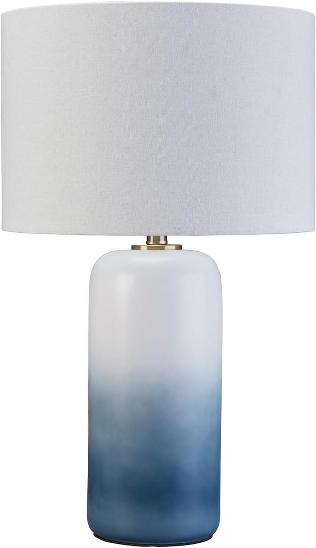 Signature Design by Ashley Lemrich Coastal 25.25" Ceramic Table Lamp, 3-Way Switch, UL Listed, Fabric Drum Shade, Use 100 Watt Lightbulb (Not Included), White and Blue (Teal) Ombre Effect