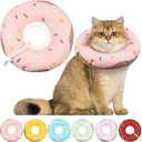 Cat Cone Collar Soft, Waterproof Cat Recovery Collars Spay Cones to Stop Licking Cute Donut E Collar After Surgery Anti-Lick Wound Healing Safety Elizabethan Collar for Kittens (Donut Pink, Medium)