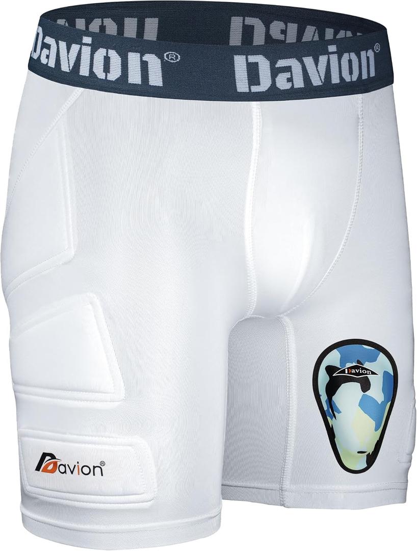Davion Youth Sliding Padding Shorts with Soft Protective Athletic Cup Boys Briefs Underwear for Football, Baseball, Lacrosse (X-Large, White)