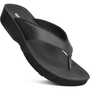 AEROTHOTIC Flip Flops for Women with Arch Support Plantar Fasciitis Orthopedic Cushioned Footbed Comfortable Non-Slip Sole with Padded Straps Dressy Casual Recovery Women Sandals (10, Fallon Black)