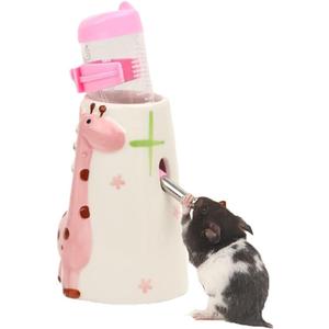 Hamster Water Bottle Small Animal Standing Water Dispenser Ceramic Base Cage Hanging Water Feeding Bottles Auto Dispenser for Hamster Guinea Pig Squirrel Rabbit Hedgehog (Pink)