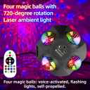 Party Lights 4 Disco Balls in 1 Strobe Light for Parties, Dj Stage Lights Indoor Outdoor Decor Sound Activated with Remote Control Disco Light for KTV Club Party Home Karaoke