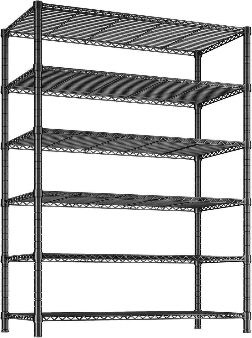 REIBII 6 Tier Wire Shelving,1800LBS Storage Shelves Metal Shelves for Storage Rack,75''H Adjustable Garage Shelving Heavy Duty Shelving Units Pantry Shelf Kitchen,75''HX35.5''WX18''D (Black)