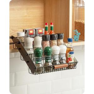 Baffect 3 Tiers Pull Down Spice Rack, Pull Out Spice Organizer For Inside Cabinets, Drop Down Spice Shelf With Spring Buffer Device For Kitchen Upper CabinetBlack
