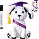 Zomiboo Graduation Dog Autograph Stuffed Animal 2026 Smooth Fabric Stuffed Toy with Congrats Grad Signature Dog Animal with Marking Pen Gold Tassels for Graduate Party Supplies(Purple), 12 inches