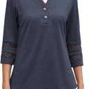 CiCiBird Womens 3/4 Sleeve Blouses Casual Button V Neck Shirt 2025 Trendy Tops (XL)