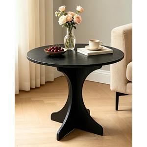 24In Black Round Side Table, Modern Accent End Table with Curved Integrated Tripod Base, Minimalist Large Round Sofa Side Table Nightstand for Living Room Bedroom Balcony