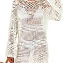 ANRABESS Women Swimsuit Crochet Swim Cover Up 2025 Summer Bathing Suit Swimwear Mesh Knit Beach Dress Vacation Outfits (S, Cream White)