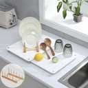 2 PCS Nesting Stone Drying Mat for Kitchen Counter, Equipped Dish Rack, Tableware Drying Mat Set, Diatomaceous Earth Material Suitable for Plates, Cups and Any Kitchen Utensils (White) (12 IN x 16 IN)