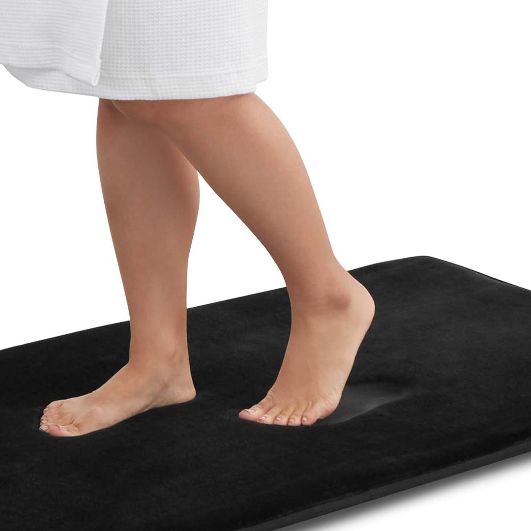 Genteele Memory Foam Bath Mat Non Slip Absorbent Super Cozy Velvet Bathroom Rug Carpet (17 inches X 24 inches, Black)