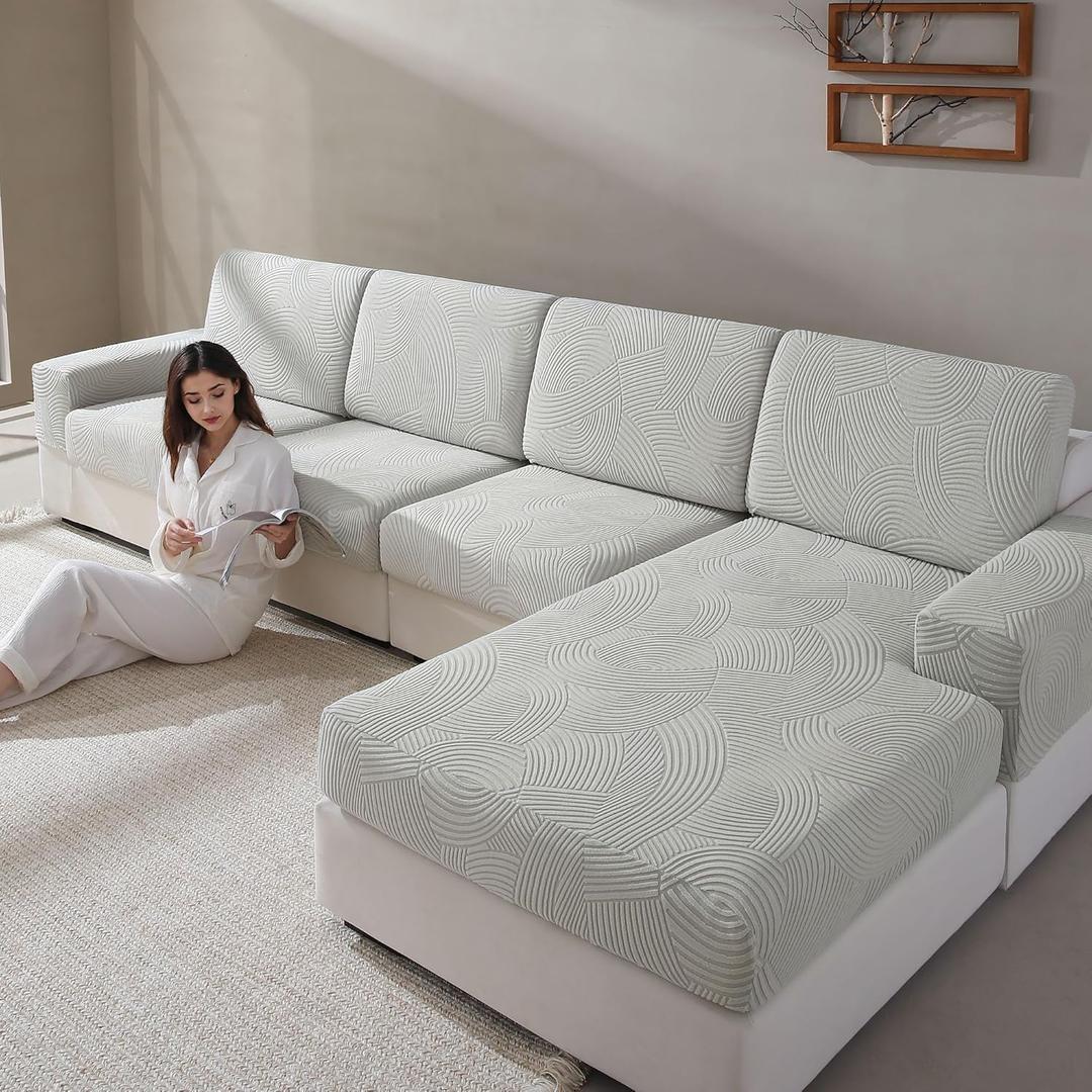 Couch Cushion Covers for Sectional and L Shaped Sofa, Stretch Soft Sofa Covers Washable Wear Resistant Slipcovers Furniture Protector Pet-Friendly (1PC Armrest Cover, Light Gray)