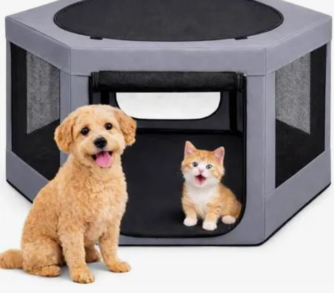 Dog Pen Indoor or Outdoor  Pet Playpen with Top  Perfect for Puppies & Small Dogs  Puppy & Dog Play Pen with 2 Doors for Easy in and Out Access  Hidden Sturdy Frame