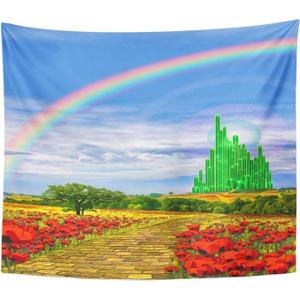 Emvency Tapestry Fields Musical Yellow Brick Road Backdrop Leading Into Emerald Wizard City Land Rainbow Party Home Decor Wall Hanging for Living Room Bedroom Dorm 70x90 Inches