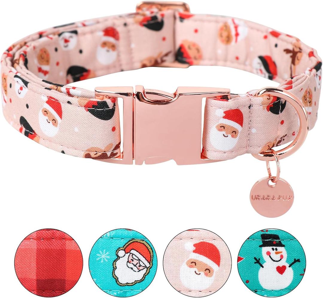 Christmas Dog Collar, Cotton Collar for Puppy Girl Boy Dog or Cat, Comfortable Dog Collar with Durable Metal Buckle, Adorable Pet Collar, M