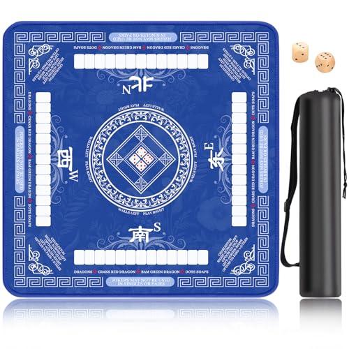 Mahjong Mat for Table, Non-Slip Noise Reduction Mahjong Table Cove 32.4×32.4 Inch Portable Gaming Mat for Poker/Cards/Board Games/Tile Games, Mahjong Tablecloth with Carrying Bag (Blue)